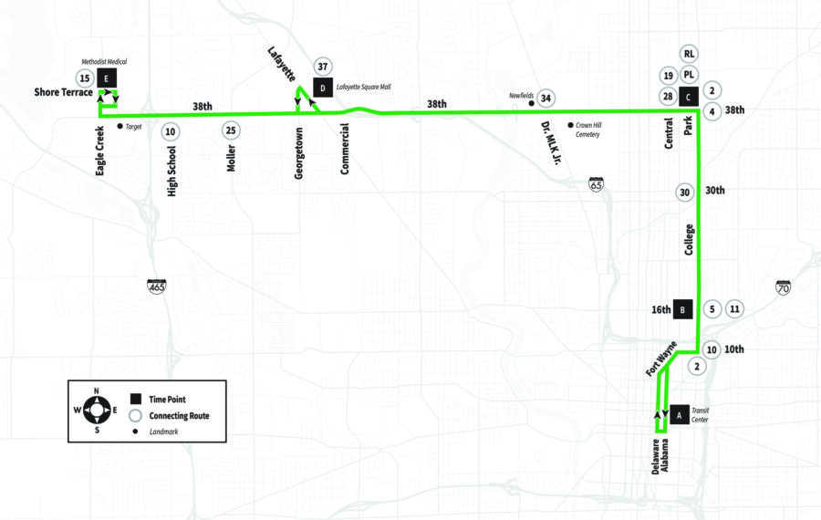 IndyGo Route 38 Map