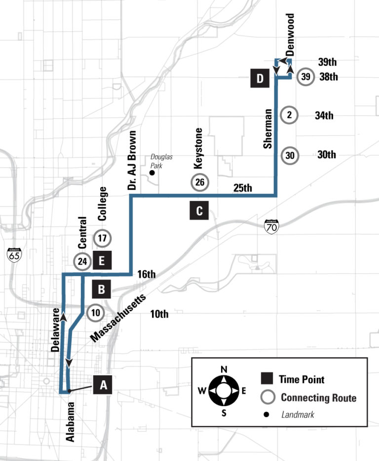 Keystone Bus Route Map 5 East 25th St Indygo