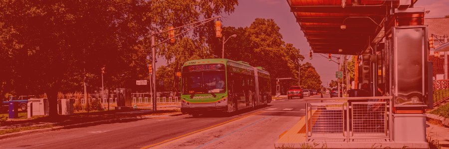 photo of IndyGo Red Line bus with a red overlay