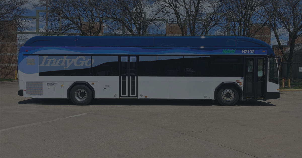 Side shot of a parked IndyGo bus.
