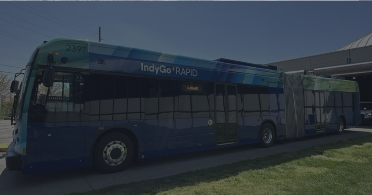 Side shot of IndyGo Rapid bus.