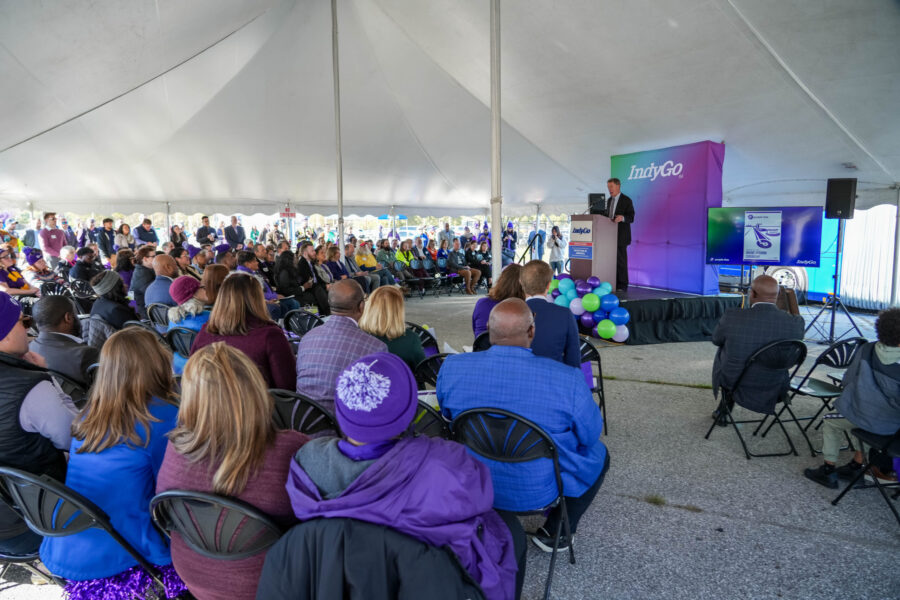 Indianapolis Mayor Joe Hogsett at purple line ribbon cutting