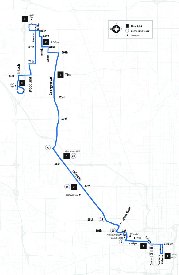 Map of Route 37 serving Carson Transit Center to Traders Point
