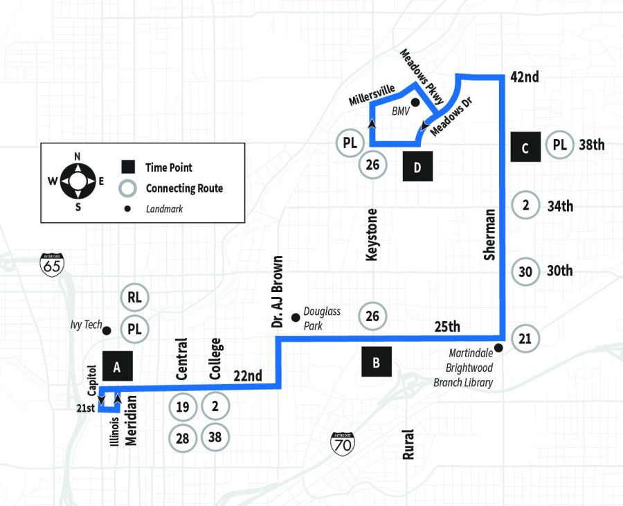 Map of Route 5 serving Capitol to Bureau of Motor Vehicles