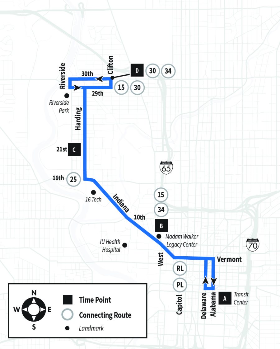 Map of IndyGo's Route 6