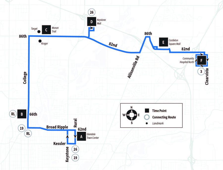 Map of Route 82 serving Glendale Town Center to Community Hospital North