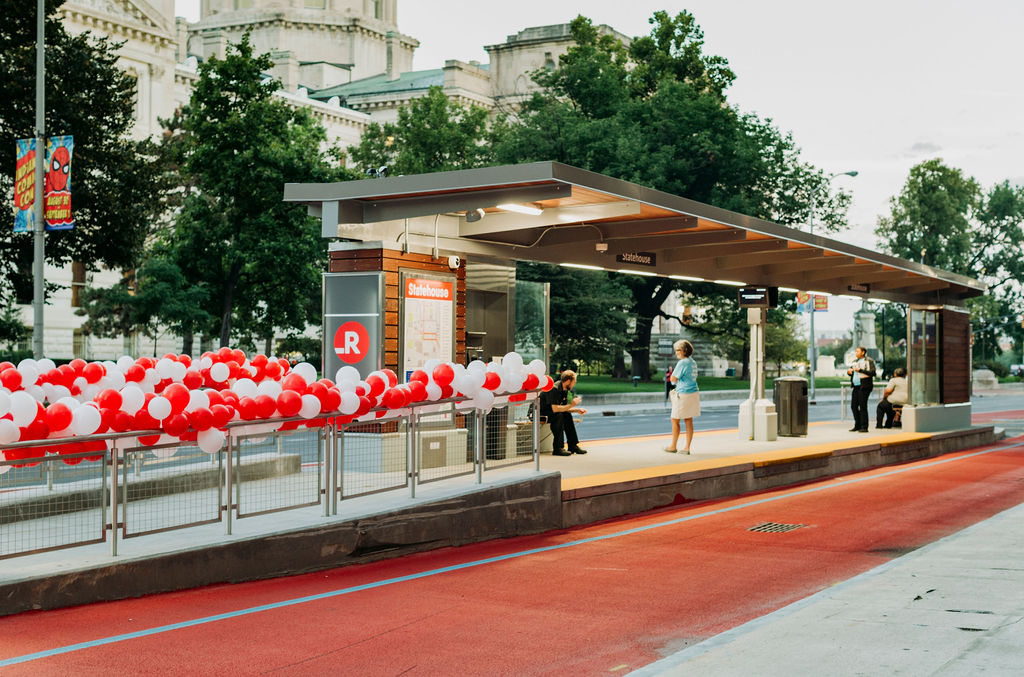 Red Line Launch Station with Balloons for Anniversary Page