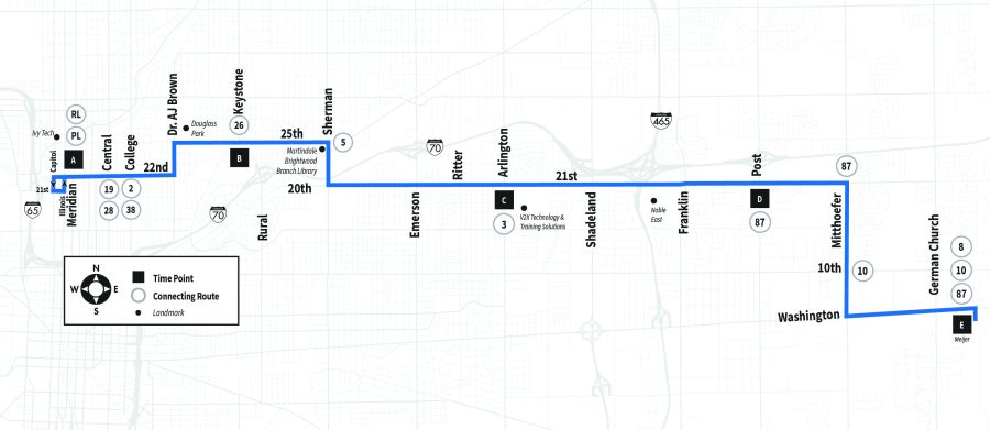 Map of Route 21 serving Meridian to Meijer