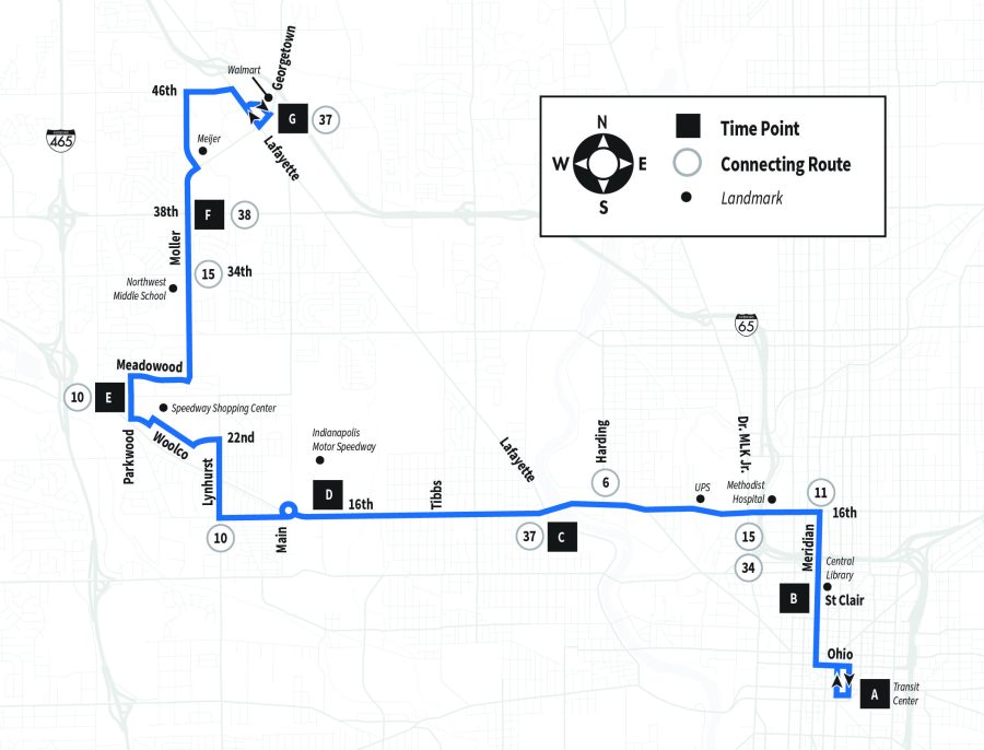 Map of Route 25 serving Carson Transit Center to Georgetown Walmart