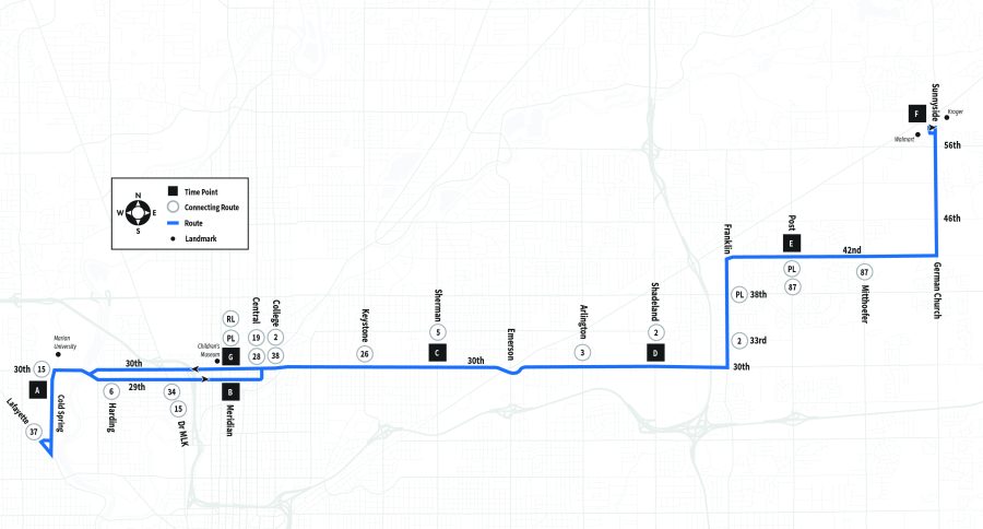 Map of Route 30 serving Lafayette to Sunnyside