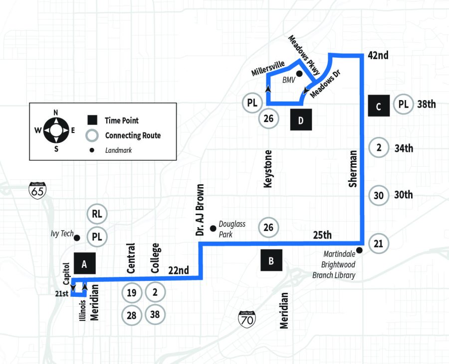 Map of Route 5 serving Capitol to Bureau of Motor Vehicles