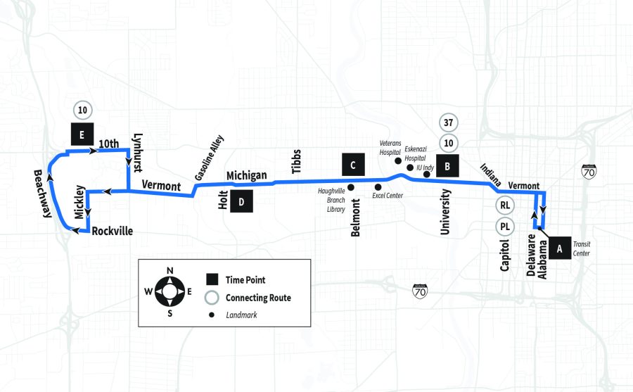Map of Route 7 serving Carson Transit Center to Beachway and 10th