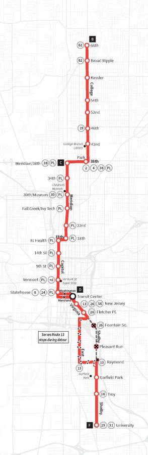 Map of IndyGo Red Line. 