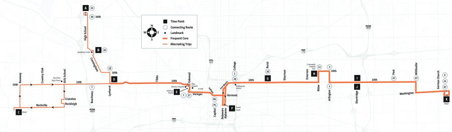 Map of Route 10 serving 38th to Meijer