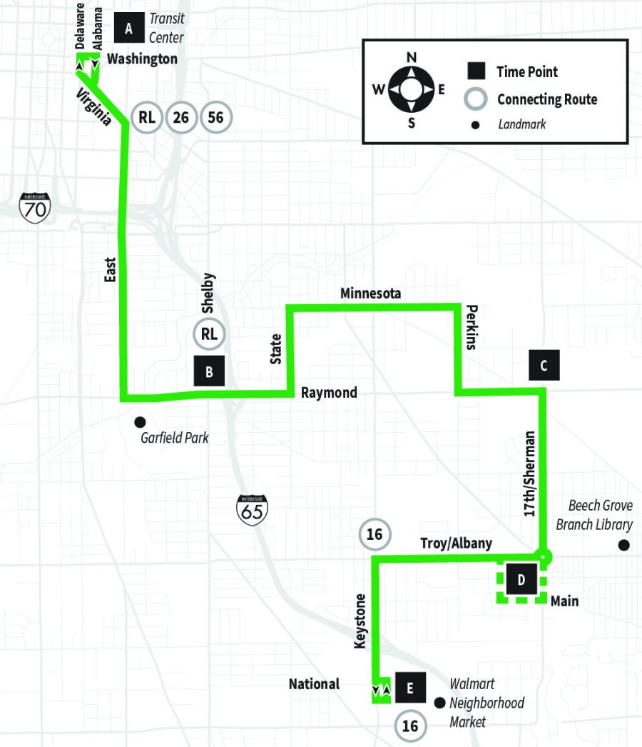 Map of Route 13 serving Carson Transit Center to Walmart Neighborhood Market