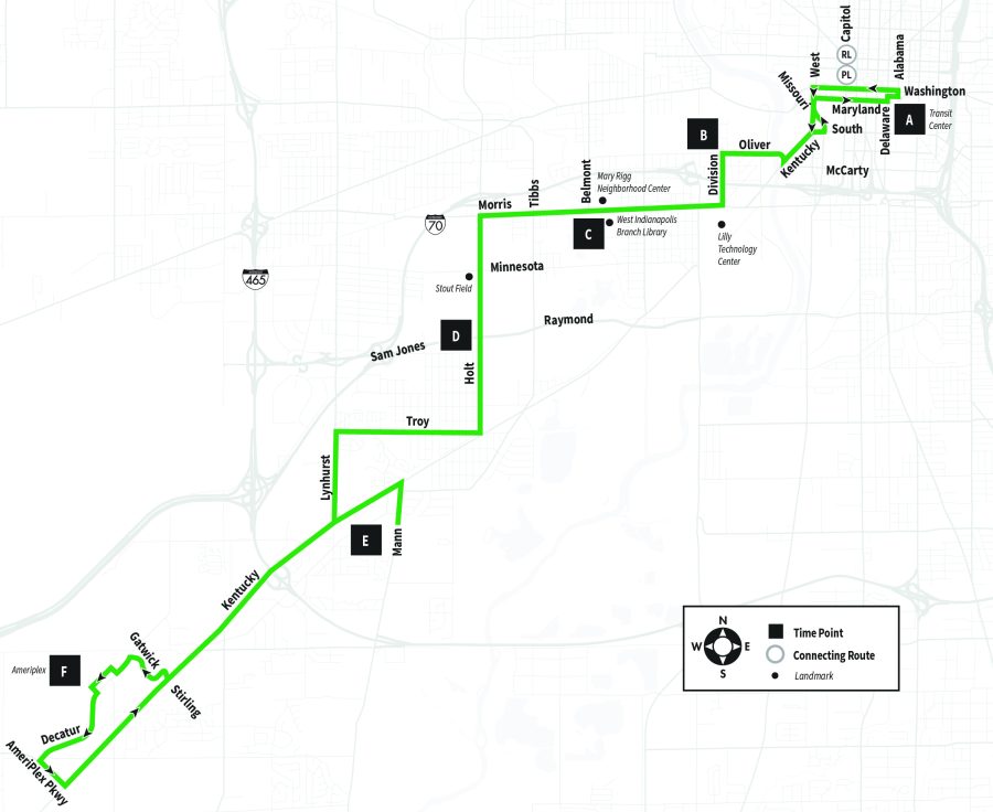 Map of Route 24 serving Carson Transit Center to Ameriplex Parkway