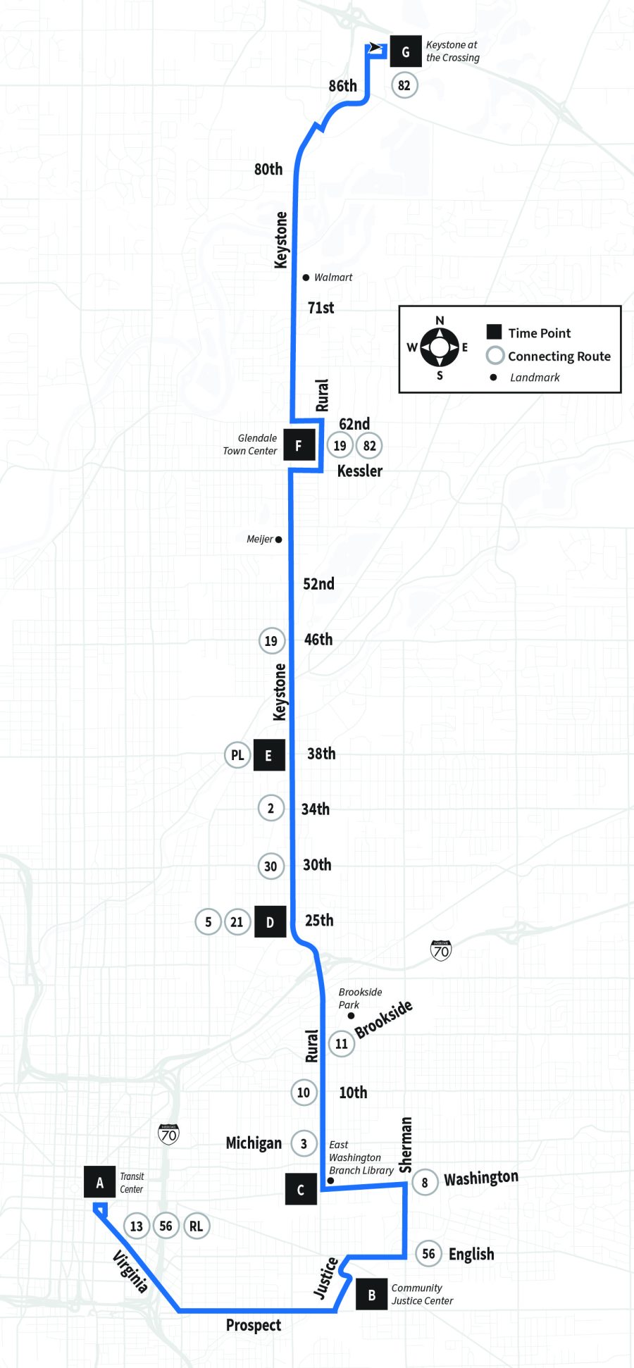 Map of Route 26 serving Carson Transit Center serving Keystone at the Crossing