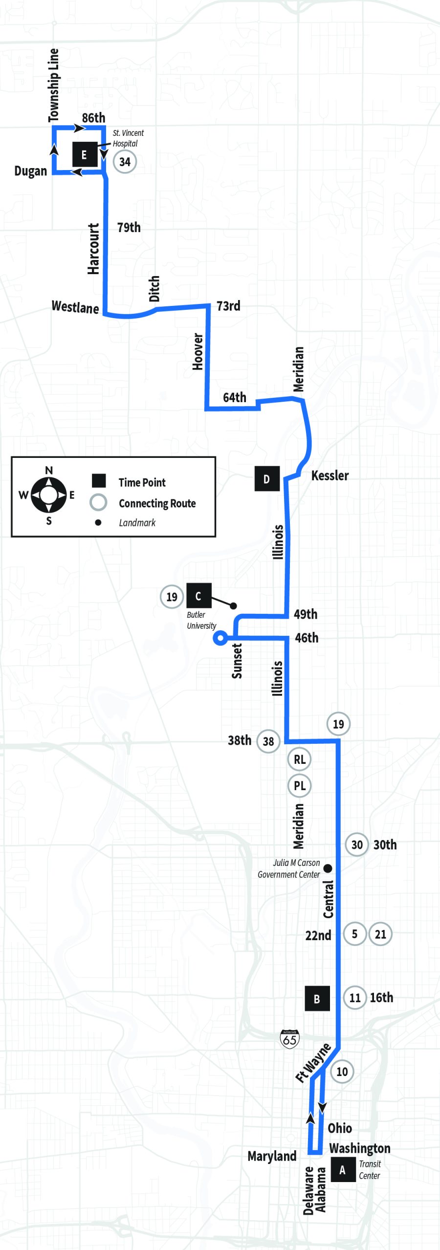 Map of Route 28 serving Carson Transit Center to 86th