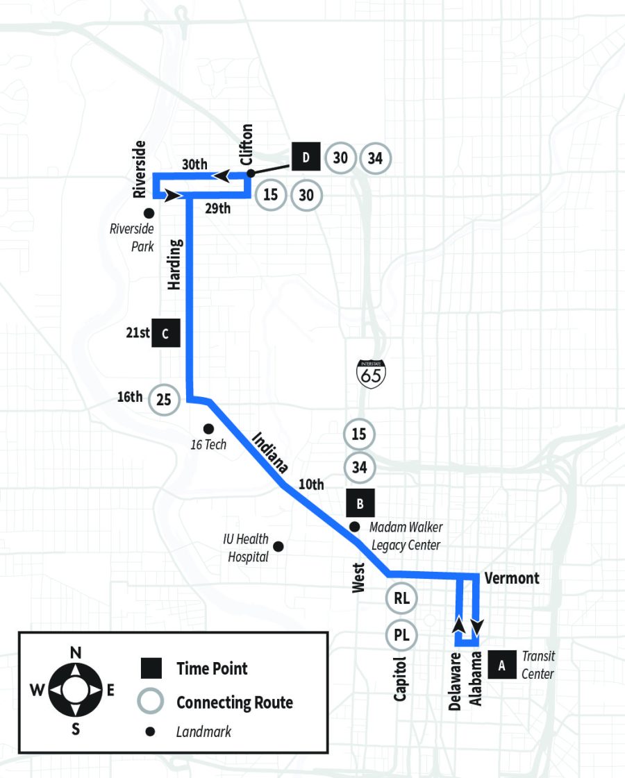 Map of route 6 serving Carson Transit Center to 30th Street
