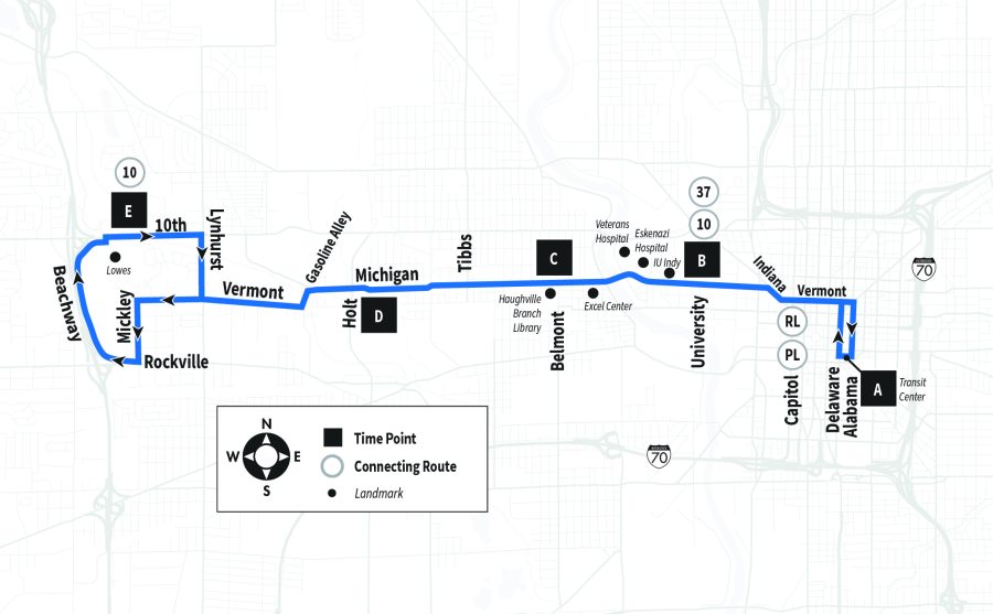 Map of Route 7 serving Carson Transit Center to Beachway and 10th Street